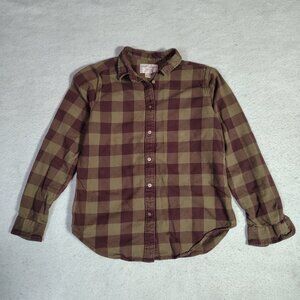 FILSON Flannel Shirt Womens Size Large Maroon Olive Checkered Plaid Button Front